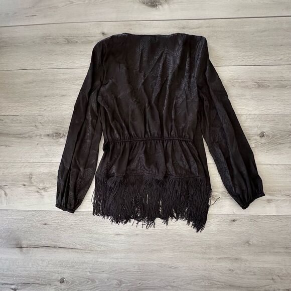 River Island Black Long Sleeve Wrap Fringe Hem Top Black‎ US 10 NWT IN PACKAGING - Picture 8 of 9